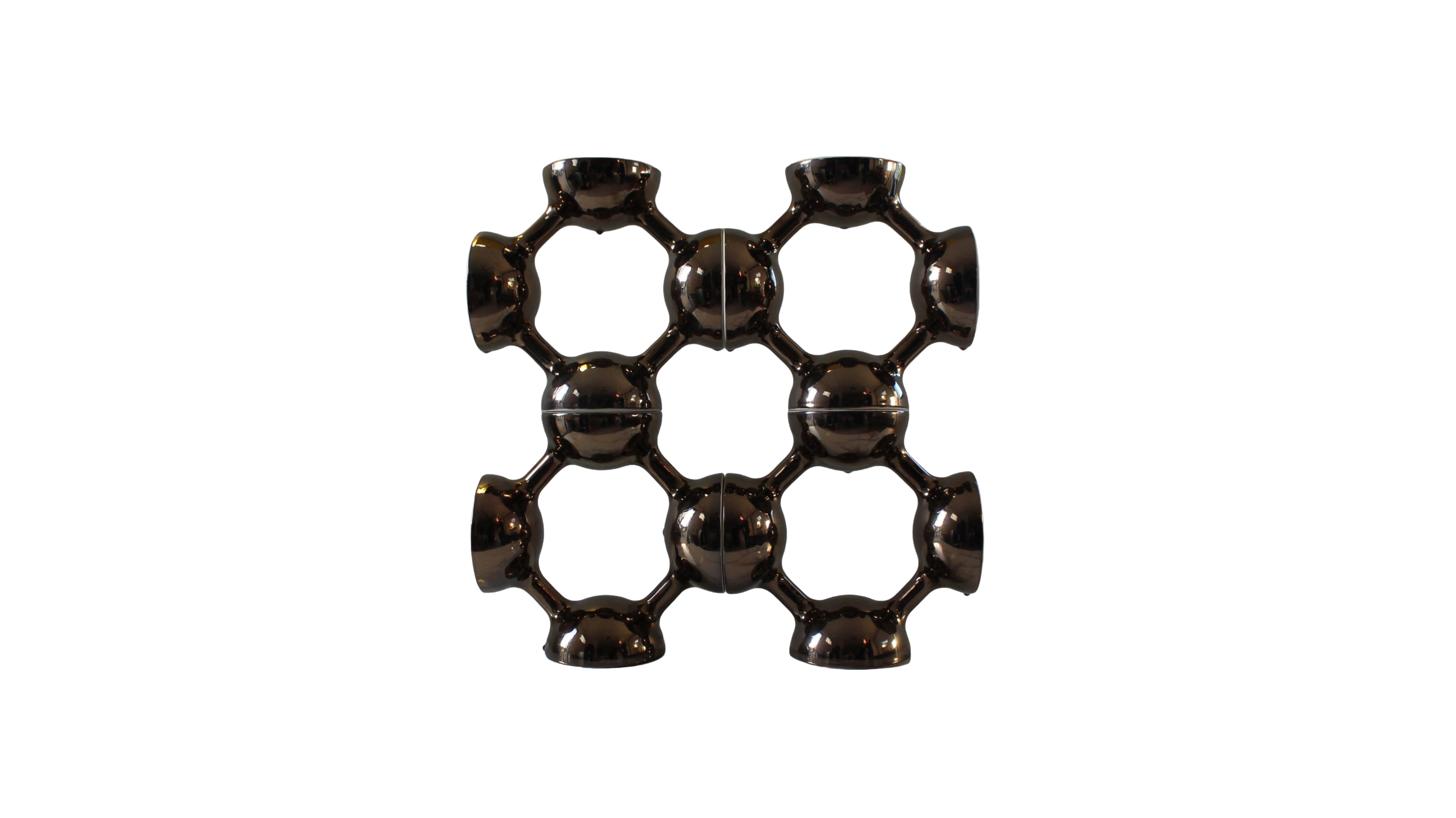 Bronze molecular structure model on a white background