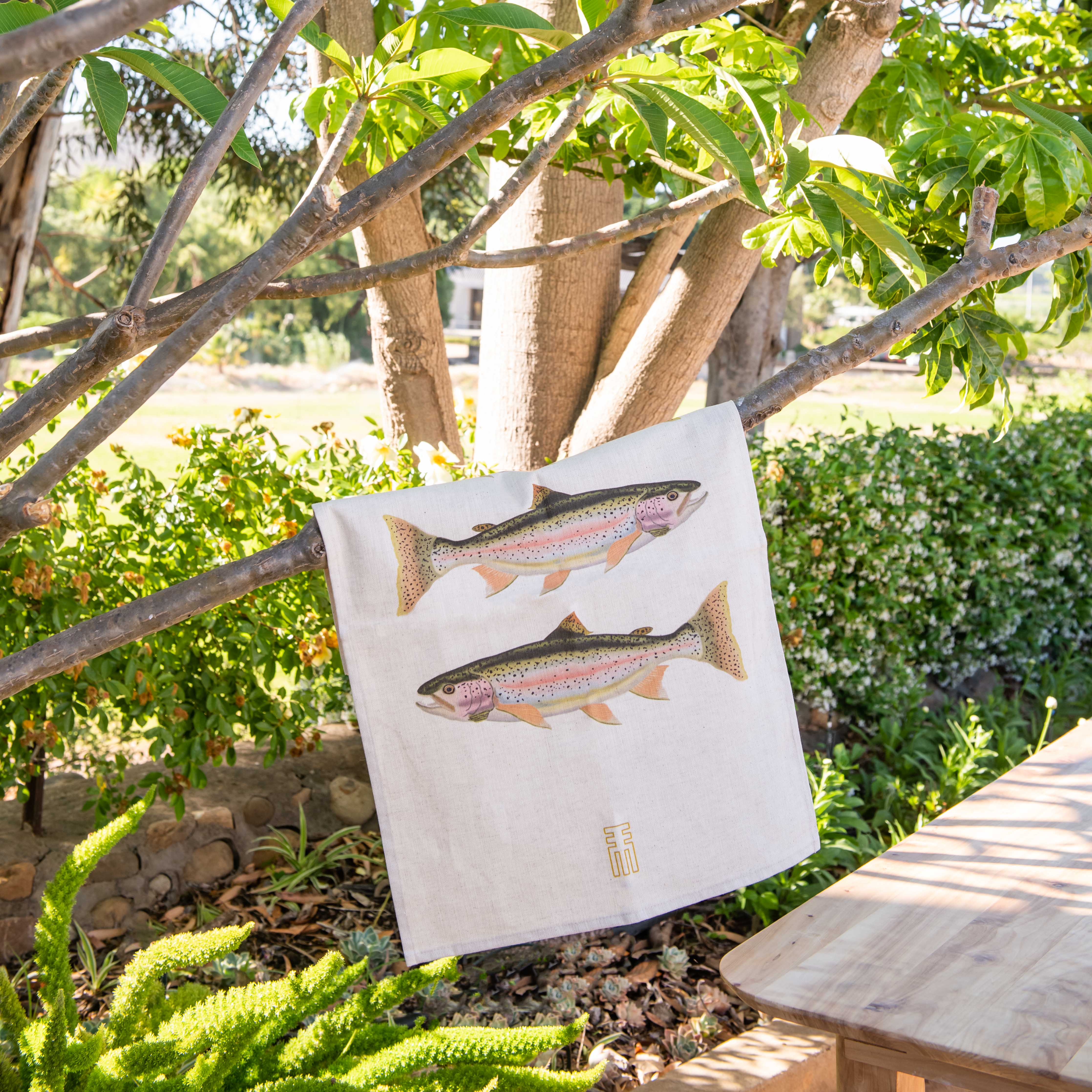 An African Farm Rainbow Trout Tea Towel