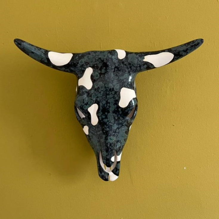 Hand Painted Large Cow Skull - OBSIDIAN