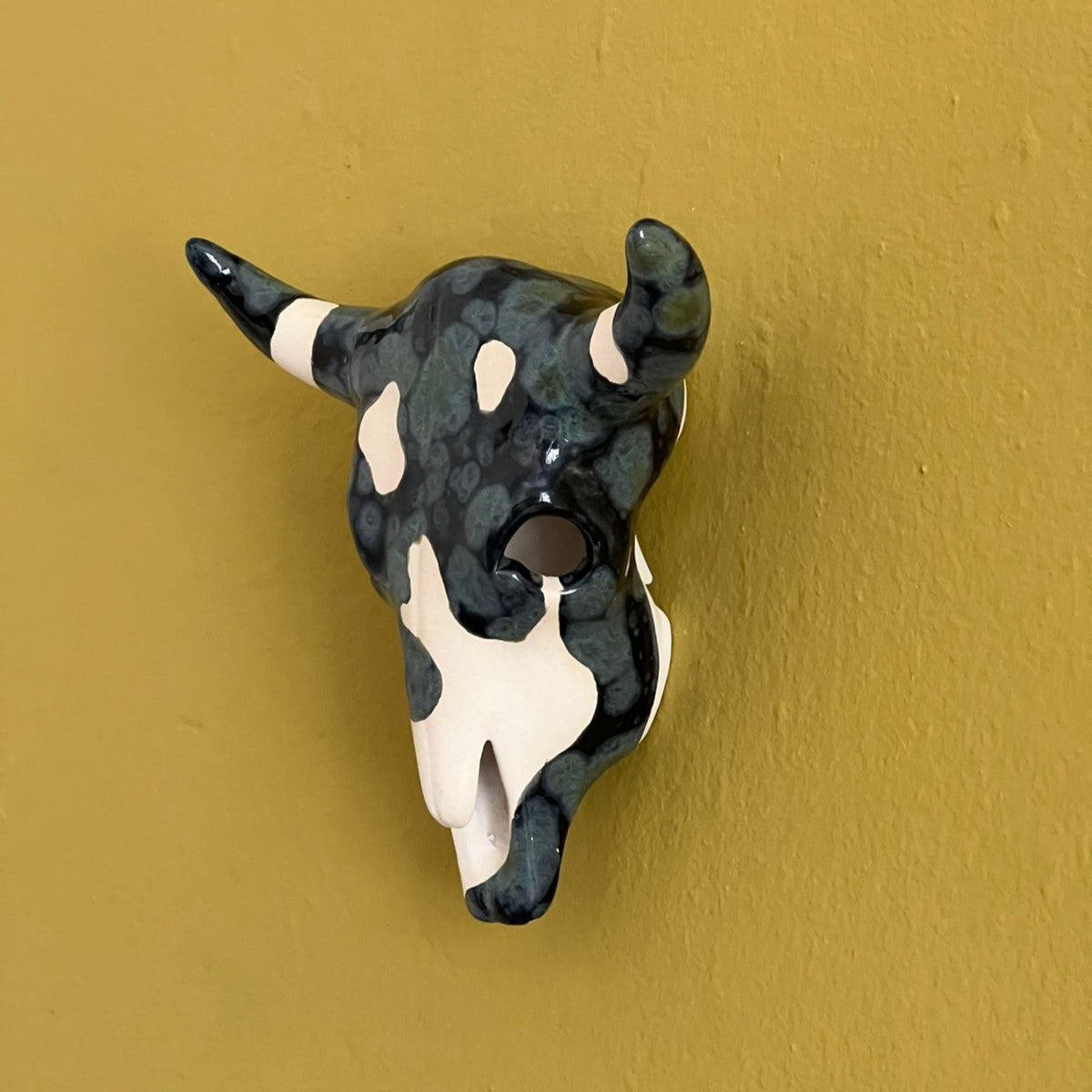 Hand Painted Cow Skull Medium - Obsidian