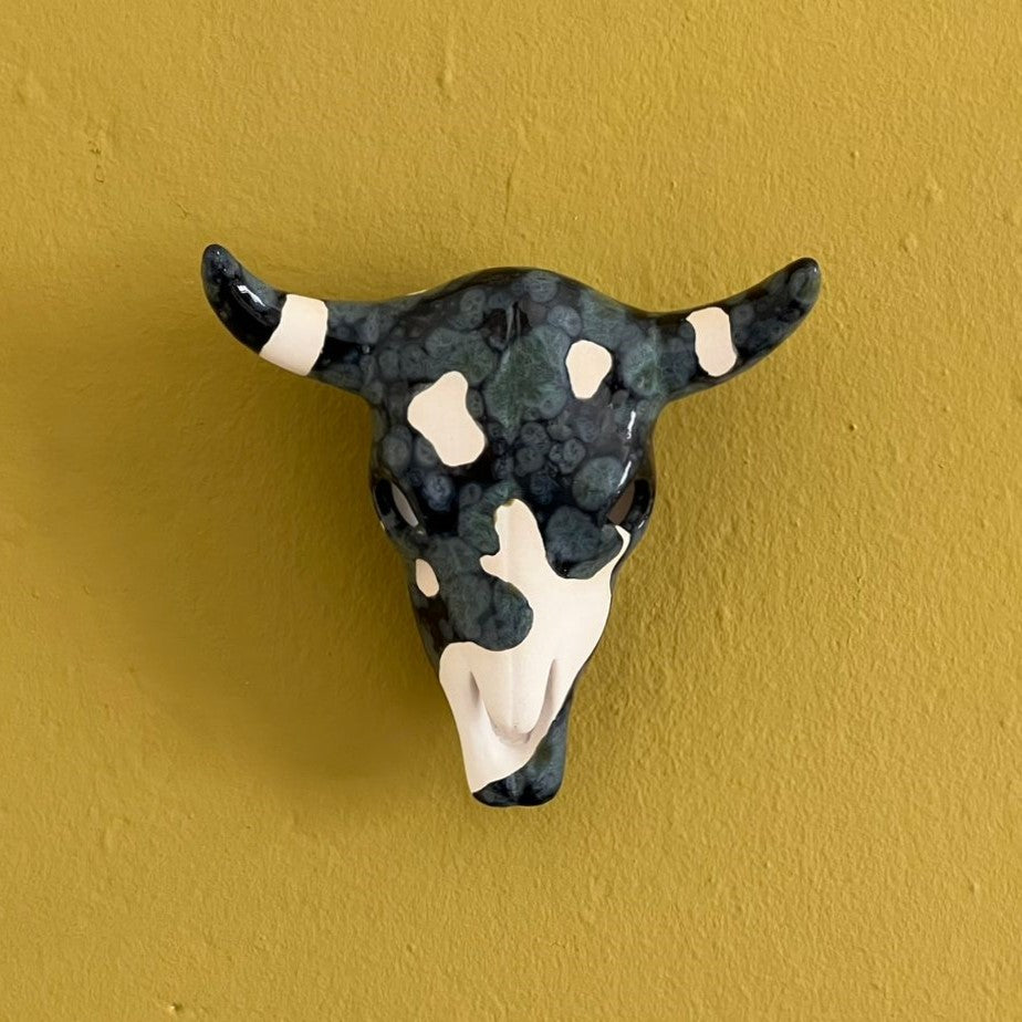 Hand Painted Cow Skull Medium - Obsidian