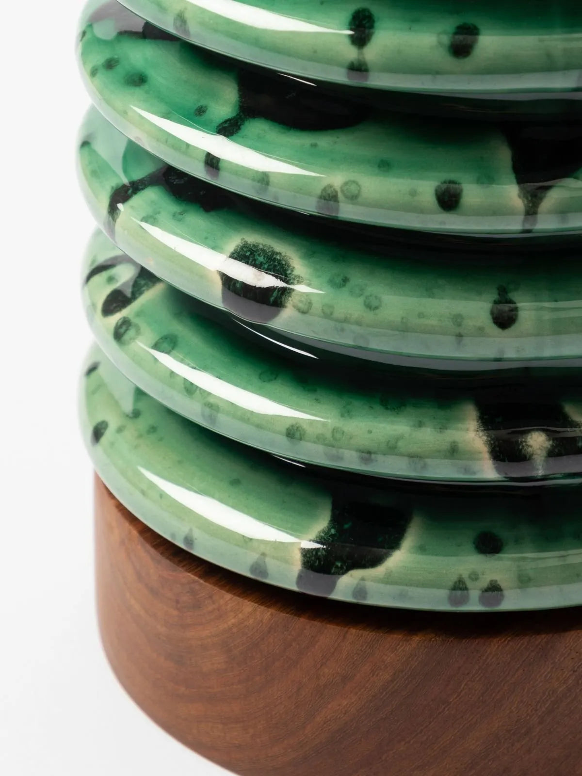 Rialheim Spring Table Lamp - Emerald Green with wooden bottom.