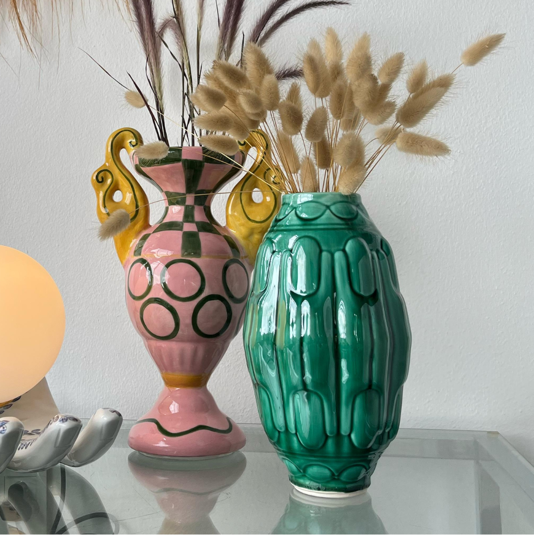 Rialheim vases in emerald green and hand painted