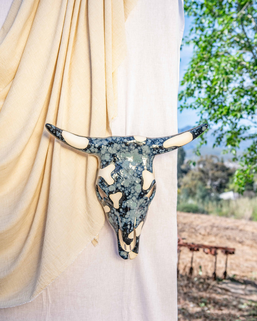 Hand Painted Large Cow Skull - OBSIDIAN