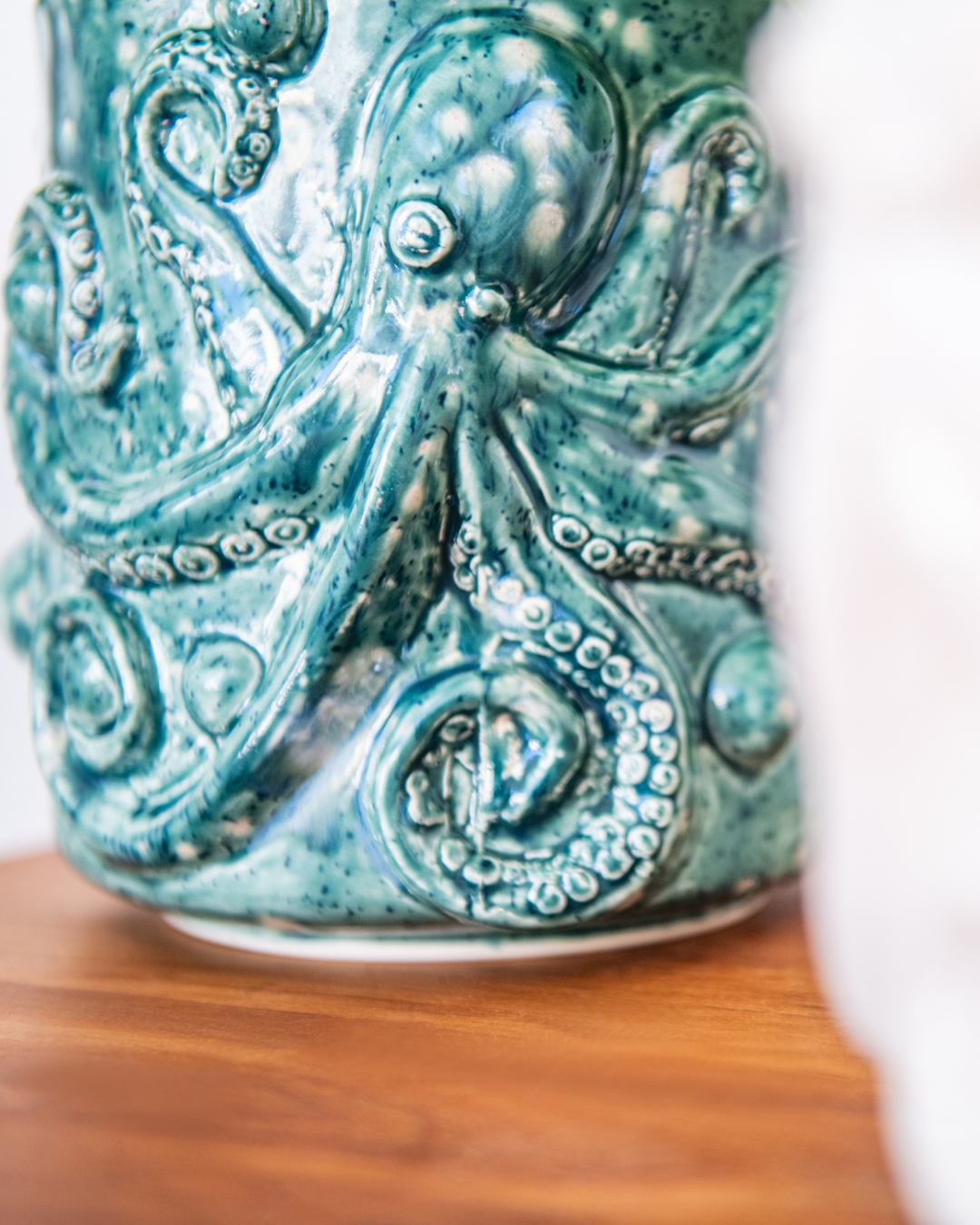 Blue crystal glaze Ceramic Planter with an Octopus on 
