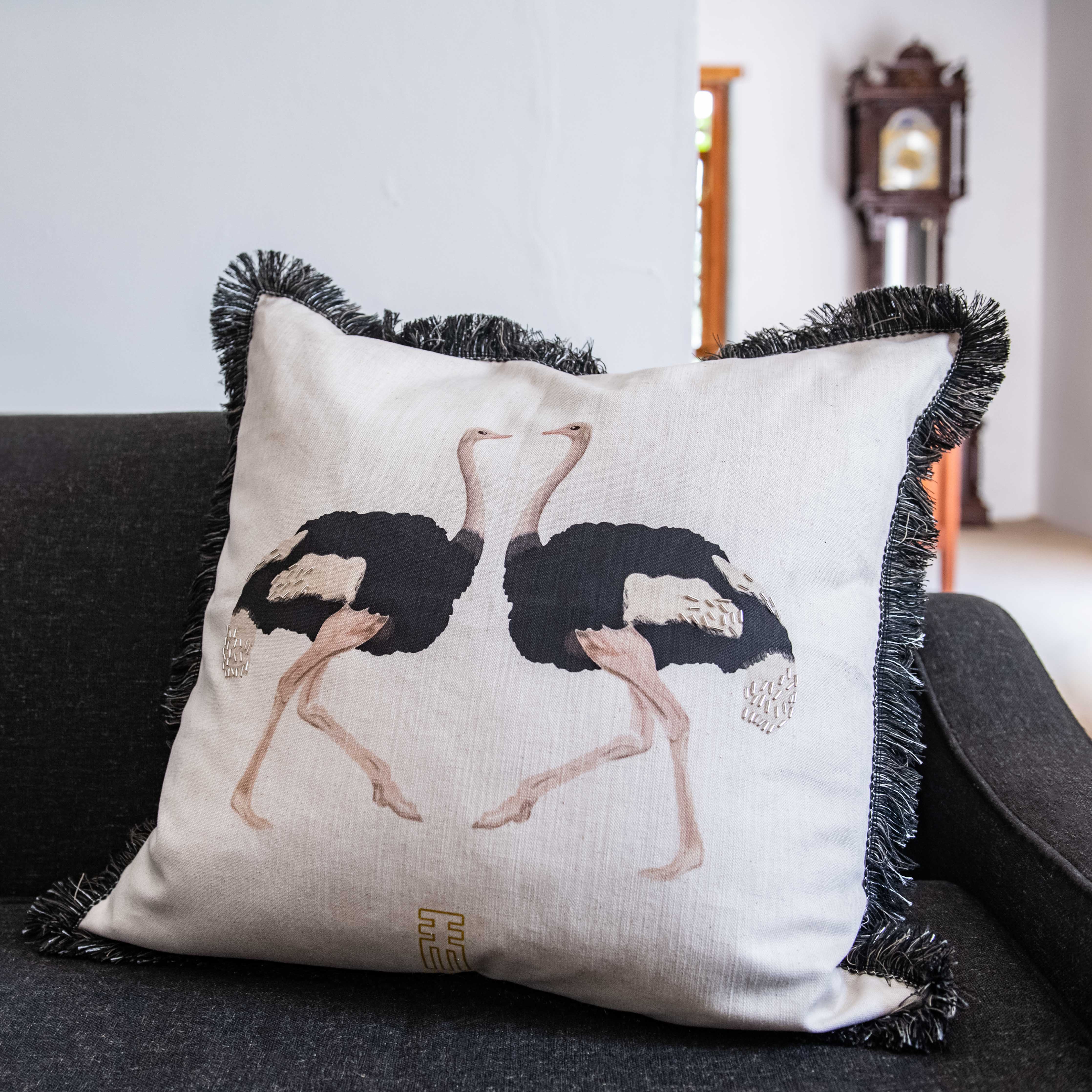 An African Farm Ostrich Scatter Cushion Cover