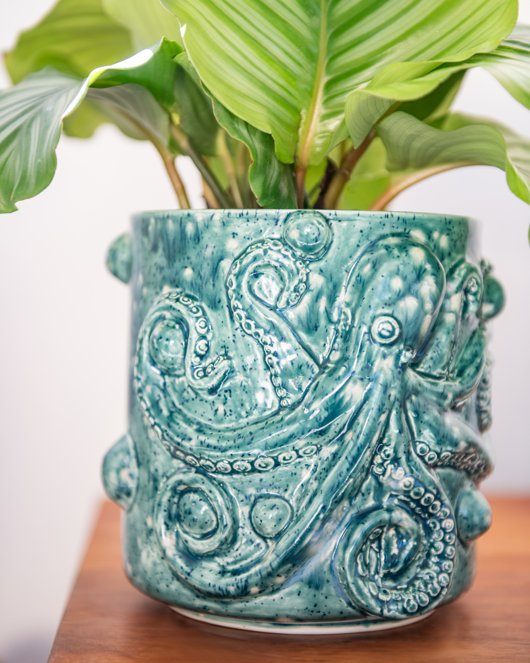 Octopus planter in blue crystal glaze 