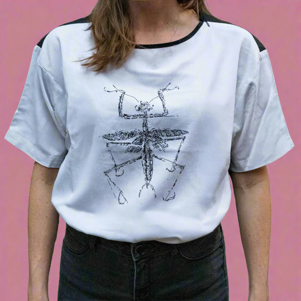 PRAY MANTIS FASHION TOP WHITE LINEN & POLPIN