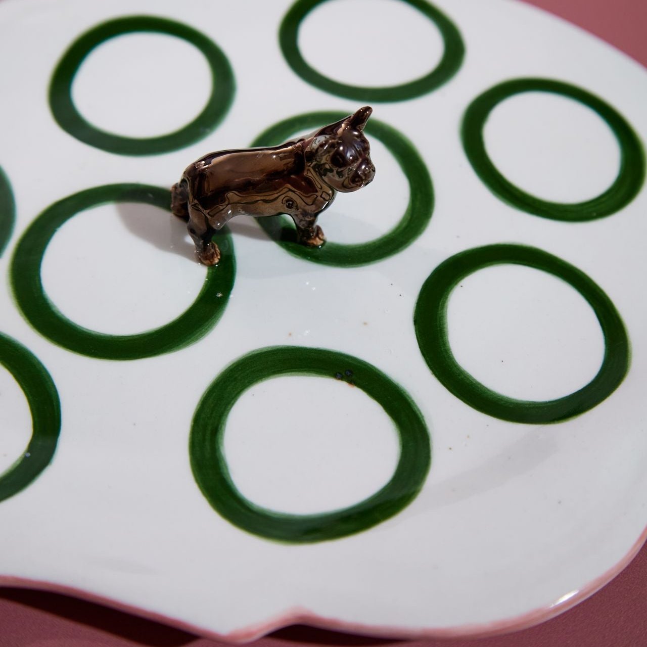 KAROO PLATE WITH FRENCH BULL DOG-MULTI-HAND PAINTED-