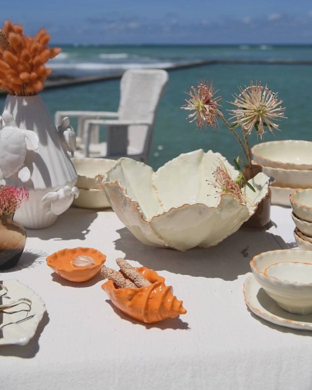 Saffron Coral Salad Leaf Bowl Ceramics