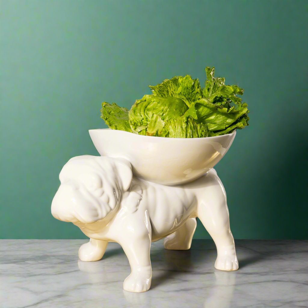 BRUTUS BULLDOG BOWL EXTRA LARGE - Rialheim An extra large fruit bowl in the shape of a bulldog, with a wrinkled face, pushed-in nose,