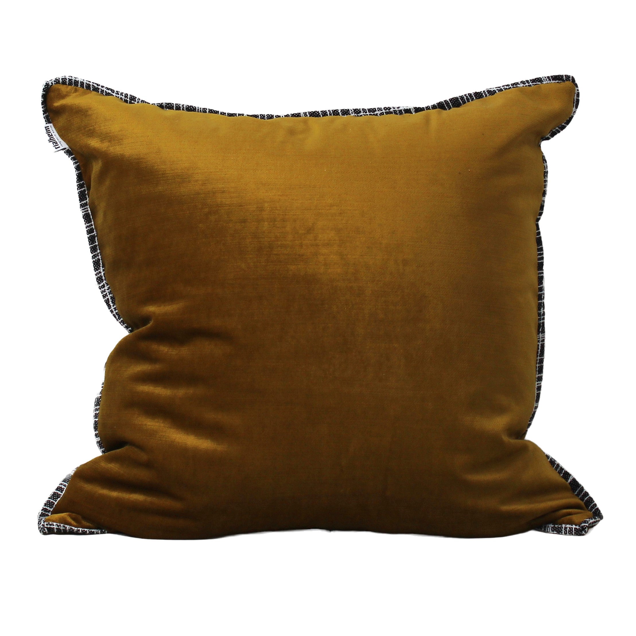 Golden scatter cushion with scratch woven trim, 60x60cm, from Rialheim's Scratch Scatter Cushion Collection. Handcrafted in South Africa with high-quality materials and sustainable production methods. A stylish and versatile addition to any home decor.